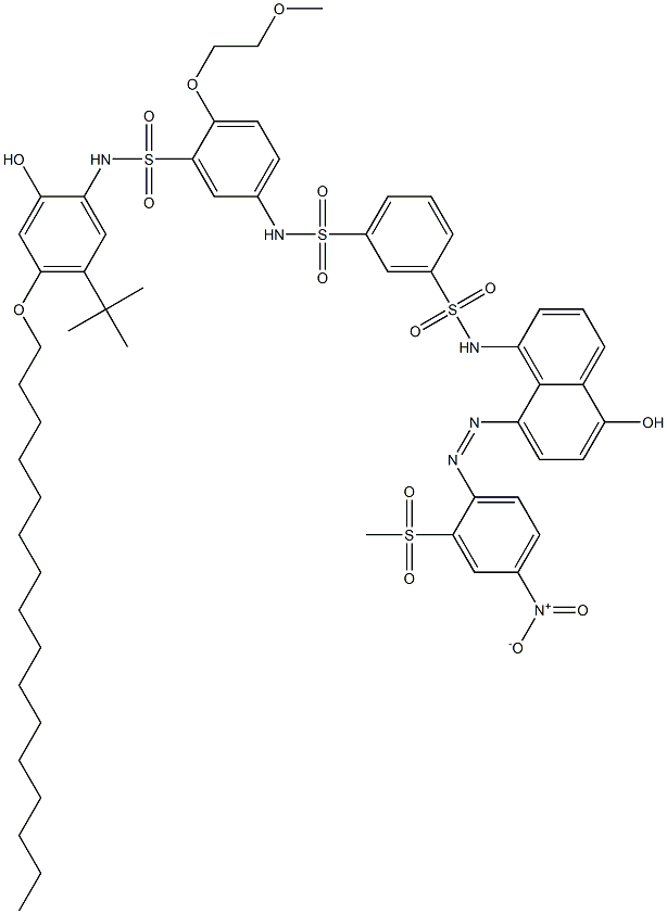 N-[3-[(5-tert-Butyl-4-hexadecyloxy-2-hydroxyphenyl)aminosulfonyl]-4-(2-methoxyethoxy)phenyl]-N'-[5-hydroxy-8-(2-methylsulfonyl-4-nitrophenylazo)-1-naphtyl]-1,3-benzenedisulfonamide 结构式