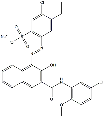 3-Chloro-4-ethyl-6-[[3-[[(3-chloro-6-methoxyphenyl)amino]carbonyl]-2-hydroxy-1-naphtyl]azo]benzenesulfonic acid sodium salt 结构式