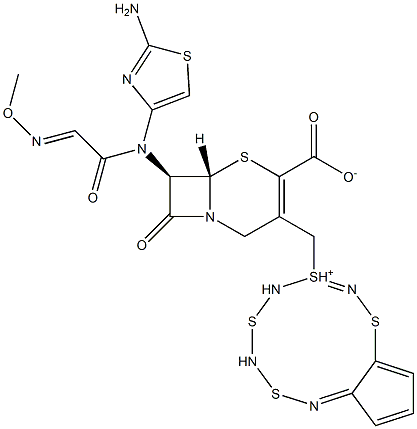 (7R)-7-[(2-Amino-4-thiazolyl)(methoxyimino)acetylamino]-3-[[[(5,6-dihydro-4H-cyclopentathiazol)-3-ium]-3-yl]methyl]cepham-3-ene-4-carboxylic acid 结构式