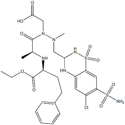 1-[(2S)-1-Oxo-2-[[(1S)-1-(ethoxycarbonyl)-3-phenylpropyl]amino]propyl]-2-methyl-2-[[(7-aminosulfonyl-6-chloro-3,4-dihydro-2H-1,2,4-benzothiadiazine 1,1-dioxide)-3-yl]methyl]hydrazinoacetic acid 结构式