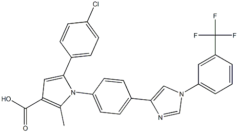 2-Methyl-5-(4-chlorophenyl)-1-[4-[1-[3-(trifluoromethyl)phenyl]-1H-imidazol-4-yl]phenyl]-1H-pyrrole-3-carboxylic acid 结构式