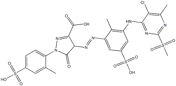 4-[[3-[[5-Chloro-6-methyl-2-(methylsulfonyl)-4-pyrimidinyl]amino]-2-methyl-5-sulfophenyl]azo]-4,5-dihydro-1-(2-methyl-4-sulfophenyl)-5-oxo-1H-pyrazole-3-carboxylic acid 结构式