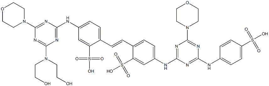 2-[2-[4-[[4-[Bis(2-hydroxyethyl)amino]-6-morpholino-1,3,5-triazin-2-yl]amino]-2-sulfophenyl]ethenyl]-5-[[4-morpholino-6-[(4-sulfophenyl)amino]-1,3,5-triazin-2-yl]amino]benzenesulfonic acid 结构式