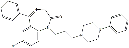 7-Chloro-5-phenyl-1-[3-(4-phenylpiperazino)propyl]-1,3-dihydro-2H-1,4-benzodiazepin-2-one 结构式