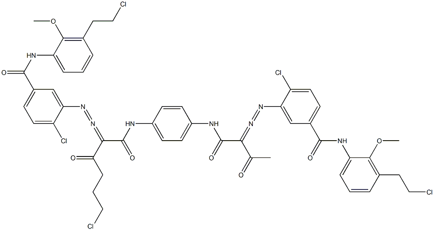 3,3'-[2-(2-Chloroethyl)-1,4-phenylenebis[iminocarbonyl(acetylmethylene)azo]]bis[N-[3-(2-chloroethyl)-2-methoxyphenyl]-4-chlorobenzamide] 结构式