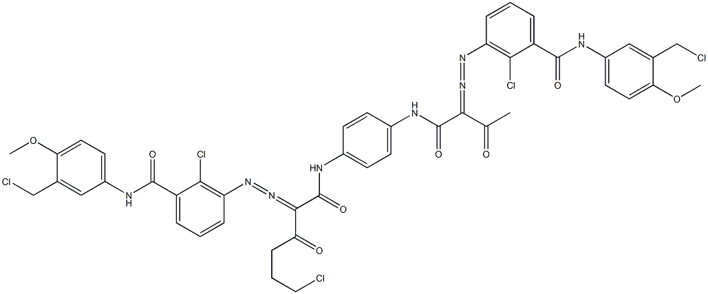 3,3'-[2-(2-Chloroethyl)-1,4-phenylenebis[iminocarbonyl(acetylmethylene)azo]]bis[N-[3-(chloromethyl)-4-methoxyphenyl]-2-chlorobenzamide] 结构式