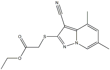 [(4,6-Dimethyl-3-cyanopyrazolo[1,5-a]pyridin-2-yl)thio]acetic acid ethyl ester 结构式