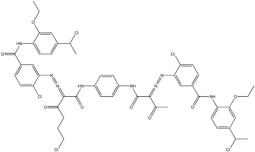 3,3'-[2-(2-Chloroethyl)-1,4-phenylenebis[iminocarbonyl(acetylmethylene)azo]]bis[N-[4-(1-chloroethyl)-2-ethoxyphenyl]-4-chlorobenzamide] 结构式