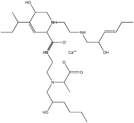 Bis[2-[N-(2-hydroxyhexyl)-N-[2-(2-hydroxy-3-hexenylamino)ethyl]amino]propionic acid]calcium salt 结构式