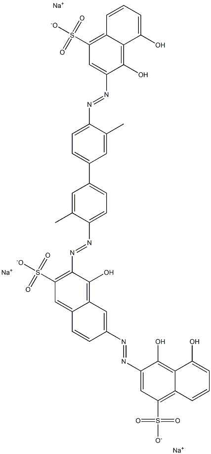 4,5-Dihydroxy-3-[[4'-[[1-hydroxy-7-[(1,8-dihydroxy-4-sulfo-2-naphtyl)azo]-3-sulfo-2-naphtyl]azo]-3,3'-dimethyl-1,1'-biphenyl-4-yl]azo]-1-naphthalenesulfonic acid trisodium salt 结构式