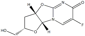 (2S,3aS,9aR)-2-(Hydroxymethyl)-7-fluoro-2,3,3a,9a-tetrahydro-6H-furo[2',3':4,5]oxazolo[3,2-a]pyrimidin-6-one 结构式