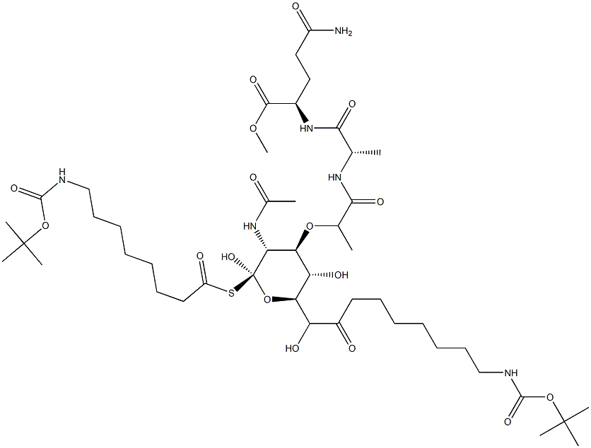 N2-[N-[N-Acetyl-1-[[8-[[(tert-butoxy)carbonyl]amino]octanoyl]thio]-6-[8-[[(tert-butoxy)carbonyl]amino]octanoyl]muramoyl]-L-alanyl]-D-glutamine methyl ester 结构式