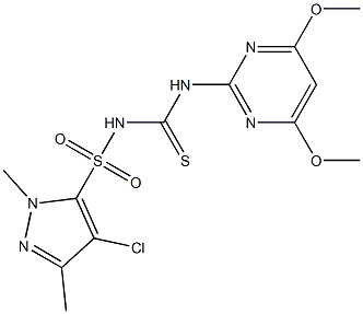 4-Chloro-1,3-dimethyl-N-[(4,6-dimethoxypyrimidin-2-yl)thiocarbamoyl]-1H-pyrazole-5-sulfonamide 结构式
