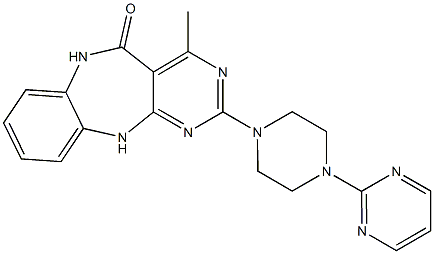 2-[4-(2-Pyrimidinyl)-1-piperazinyl]-4-methyl-11H-pyrimido[4,5-b][1,5]benzodiazepin-5(6H)-one 结构式