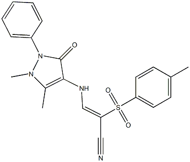3-((2,3-Dimethyl-5-oxo-1-phenyl(3-pyrazolin-4-yl))amino)-2-((4-methylphenyl)sulfonyl)prop-2-enenitrile 结构式