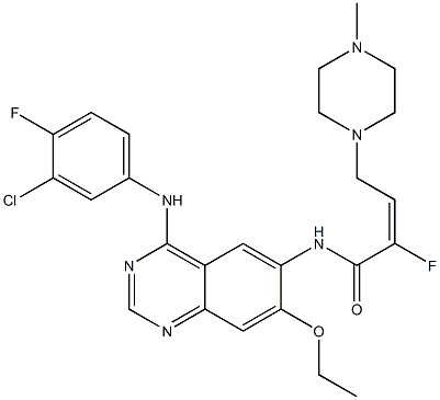 (E)-N-(4-(3-chloro-4-fluorophenylamino)-7-ethoxyquinazolin-6-yl)-2-fluoro-4-(4-methylpiperazin-1-yl)but-2-enamide 结构式