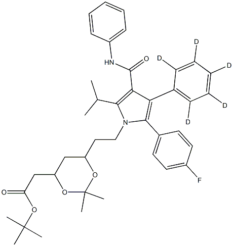 (6-(2-[3-(N-PHENYLCARBAMOYL)-5-(4-FLUORO-PHENYL)-2-ISOPROPYL-4-PHENYL-D5-PYRROL-1-YL]-ETHYL)-2,2-DIMETHYL-[1,3]-DIOXANE-4-YL)-ACETIC ACID, TERT-BUTYL ESTER 结构式