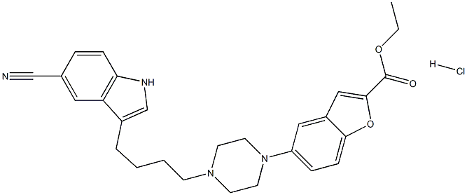 (5-(4-(4-(5-氰基1H-吲哚-3-基)丁基)哌嗪-1-基)苯并呋喃-2-羧酸乙酯盐酸盐 结构式