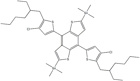 4,8-Bis-[4-chloro-5-(2-ethyl-hexyl)-thiophen-2-yl]-2,6-bis-trimethylstannanyl-1,5-dithia-s-indacene 结构式