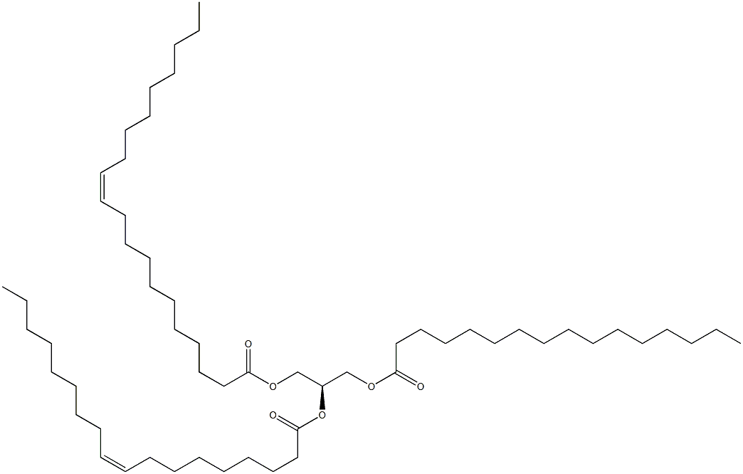 1-hexadecanoyl-2-(9Z-octadecenoyl)-3-(11Z-eicosenoyl)-sn-glycerol 结构式