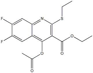 ETHYL-4-ACETOXY-6,7-DITLUORO-2-(ETHYLTHIO)QUINOLINE-3-CARBOXYLATE 结构式