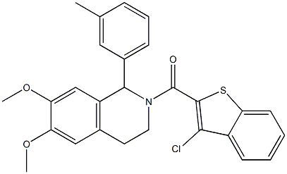 (3-chlorobenzo[b]thiophen-2-yl)[6,7-dimethoxy-1-(3-methylphenyl)-1,2,3,4-tetrahydroisoquinolin-2-yl]methanone 结构式