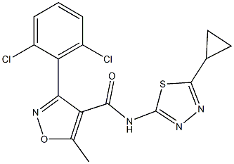 N4-(5-cyclopropyl-1,3,4-thiadiazol-2-yl)-3-(2,6-dichlorophenyl)-5-methylisoxazole-4-carboxamide 结构式