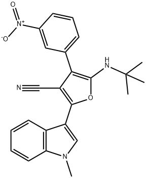 3-Furancarbonitrile,  5-[(1,1-dimethylethyl)amino]-2-(1-methyl-1H-indol-3-yl)-4-(3-nitrophenyl)- 结构式