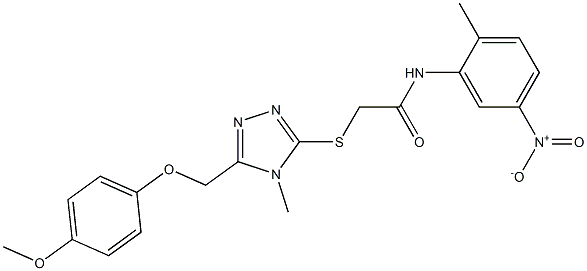 N-{5-nitro-2-methylphenyl}-2-({5-[(4-methoxyphenoxy)methyl]-4-methyl-4H-1,2,4-triazol-3-yl}sulfanyl)acetamide 结构式