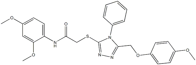 N-(2,4-dimethoxyphenyl)-2-({5-[(4-methoxyphenoxy)methyl]-4-phenyl-4H-1,2,4-triazol-3-yl}sulfanyl)acetamide 结构式