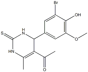 1-[4-(3-bromo-4-hydroxy-5-methoxyphenyl)-6-methyl-2-thioxo-1,2,3,4-tetrahydro-5-pyrimidinyl]ethanone 结构式