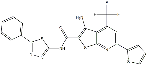 3-amino-N-(5-phenyl-1,3,4-thiadiazol-2-yl)-6-(2-thienyl)-4-(trifluoromethyl)thieno[2,3-b]pyridine-2-carboxamide 结构式