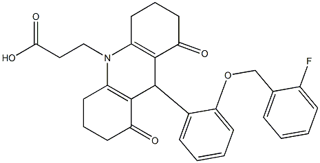 3-(9-{2-[(2-fluorobenzyl)oxy]phenyl}-1,8-dioxo-2,3,4,5,6,7,8,9-octahydro-10(1H)-acridinyl)propanoic acid 结构式
