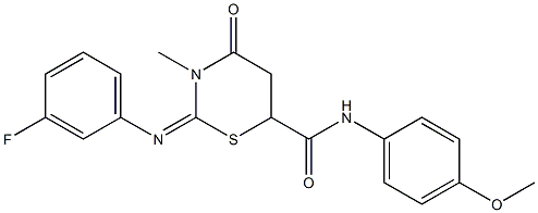 2-[(3-fluorophenyl)imino]-N-(4-methoxyphenyl)-3-methyl-4-oxo-1,3-thiazinane-6-carboxamide 结构式