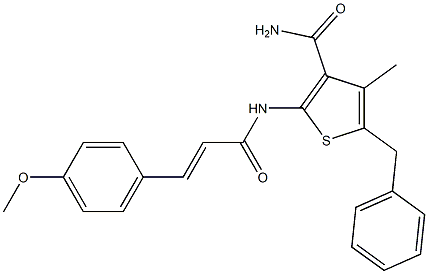 5-benzyl-2-{[(E)-3-(4-methoxyphenyl)-2-propenoyl]amino}-4-methyl-3-thiophenecarboxamide 结构式