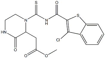 methyl 2-[1-({[(3-chloro-1-benzothiophen-2-yl)carbonyl]amino}carbothioyl)-3-oxo-2-piperazinyl]acetate 结构式