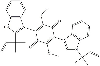 2-[1-(1,1-Dimethyl-2-propenyl)-1H-indol-3-yl]-5-[2-(1,1-dimethyl-2-propenyl)-1H-indol-3-yl]-3,6-dimethoxy-2,5-cyclohexadiene-1,4-dione 结构式