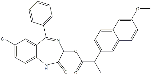 1,3-Dihydro-5-phenyl-7-chloro-2-oxo-2H-1,4-benzodiazepin-3-ol 2-(6-methoxynaphthalen-2-yl)propionate 结构式