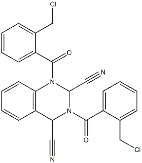 1,3-Di(2-chloromethylbenzoyl)-1,2,3,4-tetrahydroquinazoline-2,4-dicarbonitrile 结构式