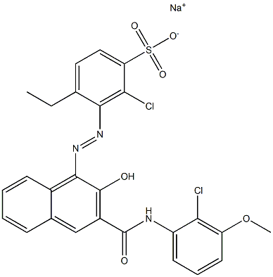 2-Chloro-4-ethyl-3-[[3-[[(2-chloro-3-methoxyphenyl)amino]carbonyl]-2-hydroxy-1-naphtyl]azo]benzenesulfonic acid sodium salt 结构式