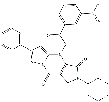 6-Cyclohexyl-6,7-dihydro-4-[2-(3-nitrophenyl)-2-oxoethyl]-2-phenyl-4H-1,4,6,8a-tetraaza-s-indacene-5,8-dione 结构式