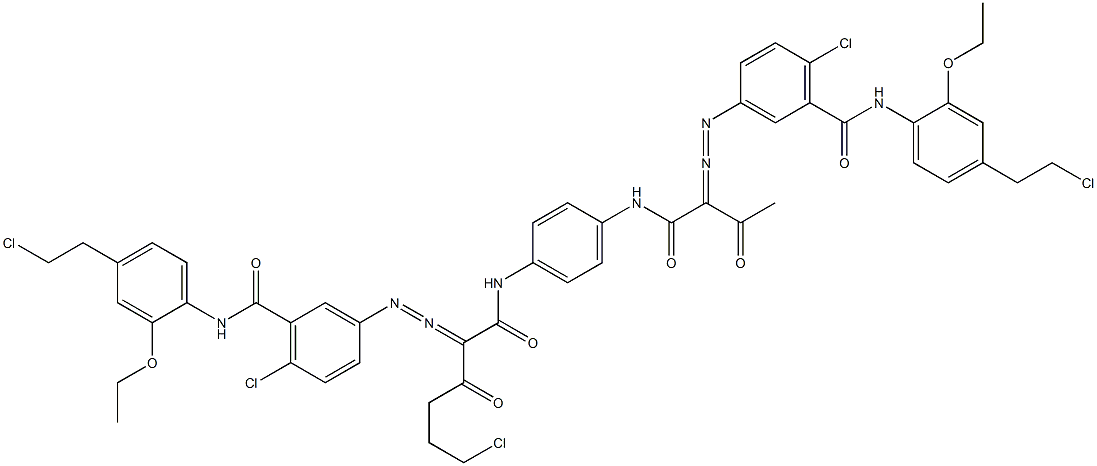 3,3'-[2-(2-Chloroethyl)-1,4-phenylenebis[iminocarbonyl(acetylmethylene)azo]]bis[N-[4-(2-chloroethyl)-2-ethoxyphenyl]-6-chlorobenzamide] 结构式