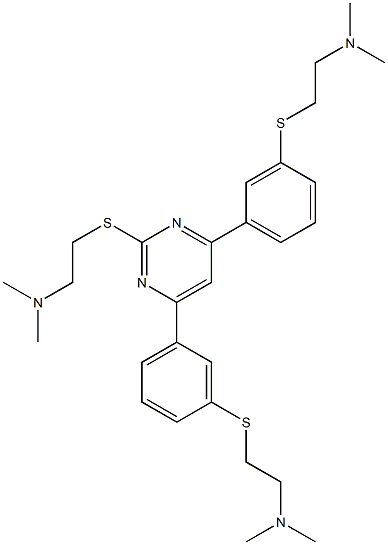 2-(2-Dimethylaminoethylthio)-4,6-bis[3-(2-dimethylaminoethylthio)phenyl]pyrimidine 结构式