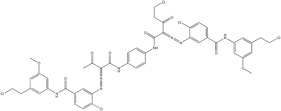 3,3'-[2-(Chloromethyl)-1,4-phenylenebis[iminocarbonyl(acetylmethylene)azo]]bis[N-[3-(2-chloroethyl)-5-methoxyphenyl]-4-chlorobenzamide] 结构式