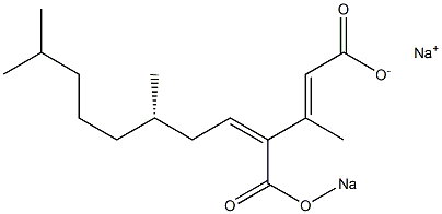 (2E,4Z,7S)-3,7,11-Trimethyl-4-(sodiooxycarbonyl)-2,4-dodecadienoic acid sodium salt 结构式