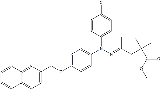 2,2-Dimethyl-4-[2-(4-chlorophenyl)-2-[4-[(quinoline-2-yl)methoxy]phenyl]hydrazono]pentanoic acid methyl ester 结构式