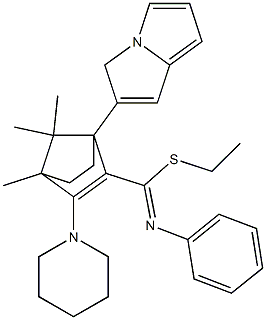 4,7,7-Trimethyl-3-piperidino-N-phenylbicyclo[2.2.1]hept-2-ene-2-carbimidothioic acid (2-pyrrolizinoethyl) ester 结构式