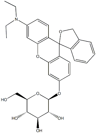 6'-(Diethylamino)spiro[isobenzofuran-1(3H),9'-[9H]xanthen]-3'-yl b-D-glucopyranoside 结构式