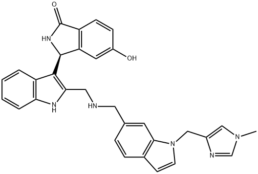 (S)-5-hydroxy-3-(2-(((1-((1-methyl-1H-imidazol-4-yl)methyl)-1H-indol-6-yl)methylamino)methyl)-1H-indol-3-yl)isoindolin-1-one 结构式