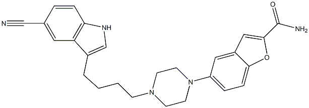 5-[4-[4-(5-氰基-1H-吲哚-3-基)丁基]-1-哌嗪基]苯并呋喃-2-甲酰胺 结构式
